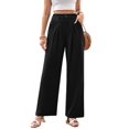 thumbnail image 2 of Women'S Wide Leg Dress Pants High Waisted Trousers Business Casual Slacks Button Palazzo Pant Black L, 2 of 9