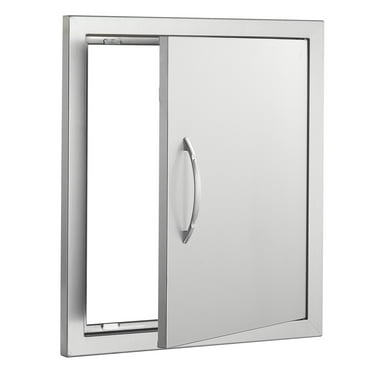 KFFKFF Barbecue Access Door, 18W x 20H Inch Solo Outdoor Cooking Door, Stainless Steel Recessed Door, Wall Upright Door with Grip and Hook, for Barbecue Island, Grill Station, External Cabinet