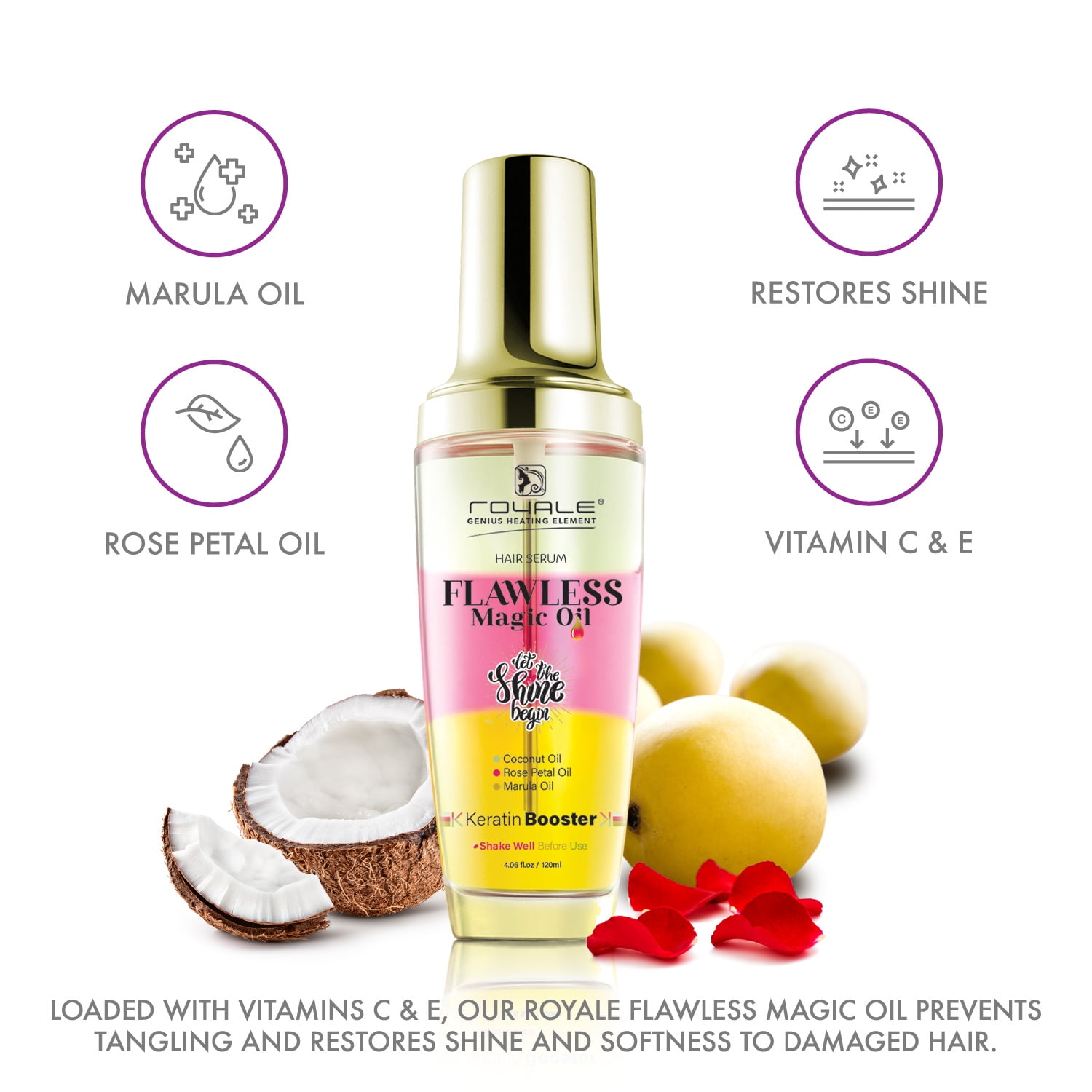 Flawless Magic Oil Hair Serum | Coconut Oil, Rose Petal Oil,  Marula Oil with Keratin Booster