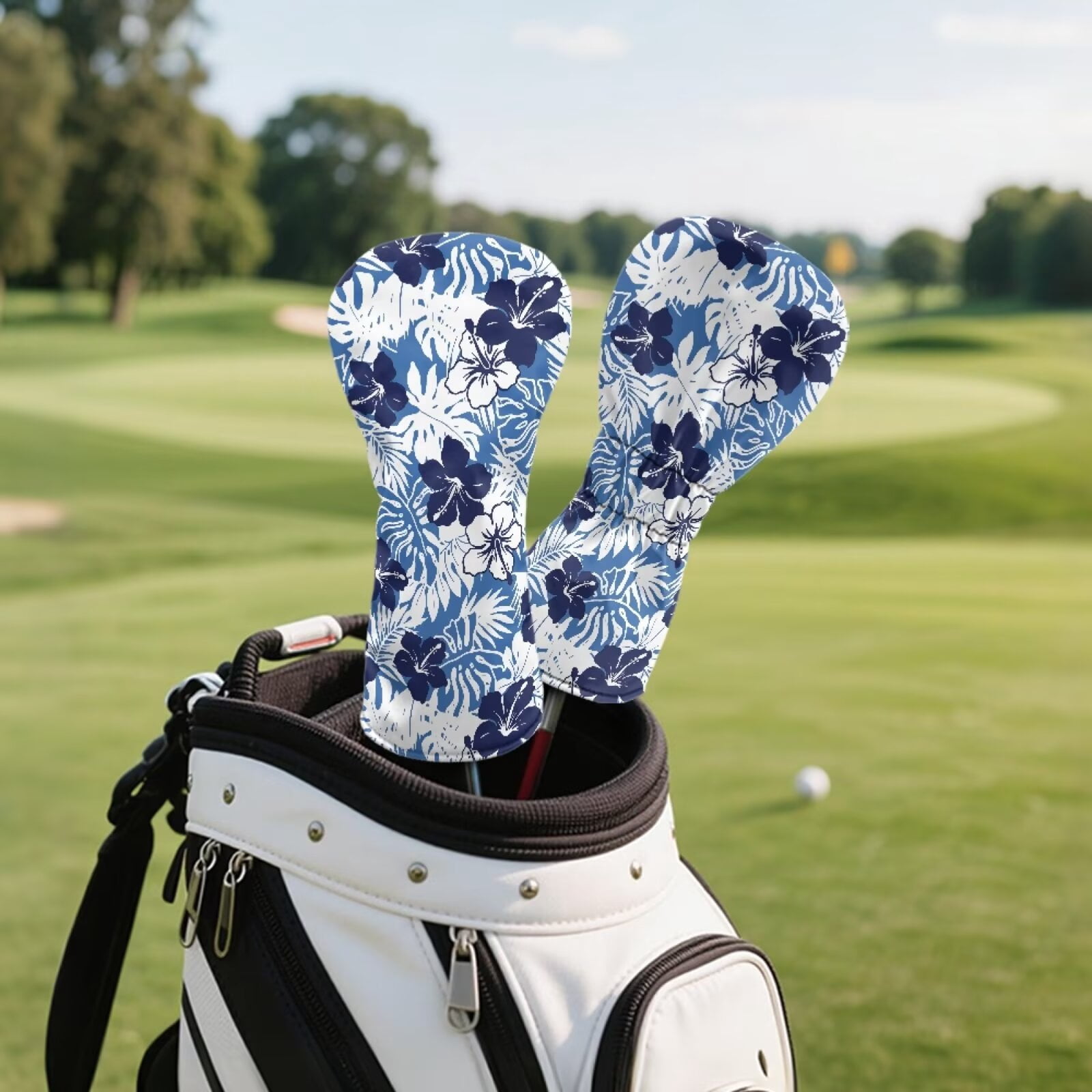 Uorisanigo Golf Club Head Covers, Waterproof Blue Hibiscus Flowers Golf Driver Fairway Wood Hybrid Headcover Head Cover Set of 3, Golfer Gift Accessory for Women Men, Stain-Resistant