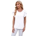 thumbnail image 2 of Women Summer V Neck Ruffle Short Sleeve Blouse Dot Flowy Shirt Tunic Top White L, 2 of 10