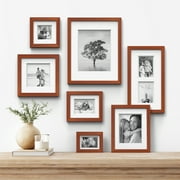 Gallery Solutions Flat Cherry Picture Frame Double White Mat Airfloat Tabletop Wall, Display 11 x 14 for 8 x 10 Photo 1-pack