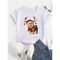 thumbnail image 1 of Comfortable Polyester Christmas Yorkie Dog T-Shirt for Women - Casual Round Neck Short Sleeve Knit Fabric Top with Festive Antlers and Lights Design - All-Season Wear, 1 of 7