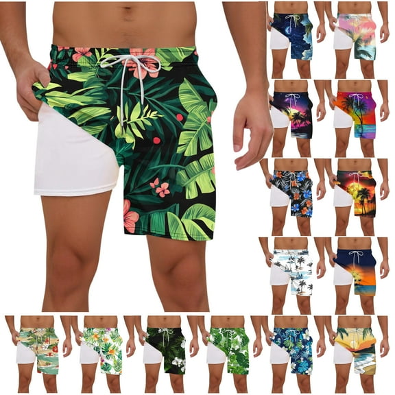 VBTAPA Mens Swim Trunks Drawstring Board Shorts Hawaiian Beach Shorts Quick-Dry Swim Shorts with Compression Liner and Pockets Sales of The Day Clearance Multicolor M