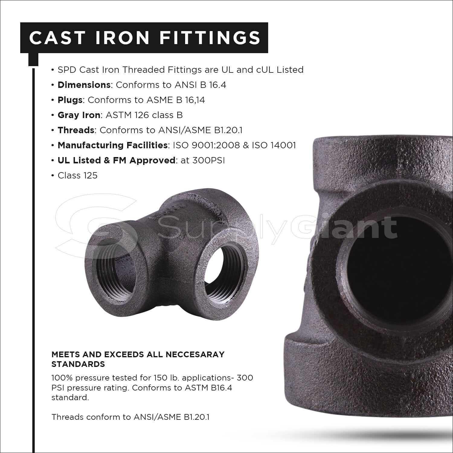 Supply Giant 2" x 1" x 1" BLack Pipe Fitting Reducing Tee Cast Iron