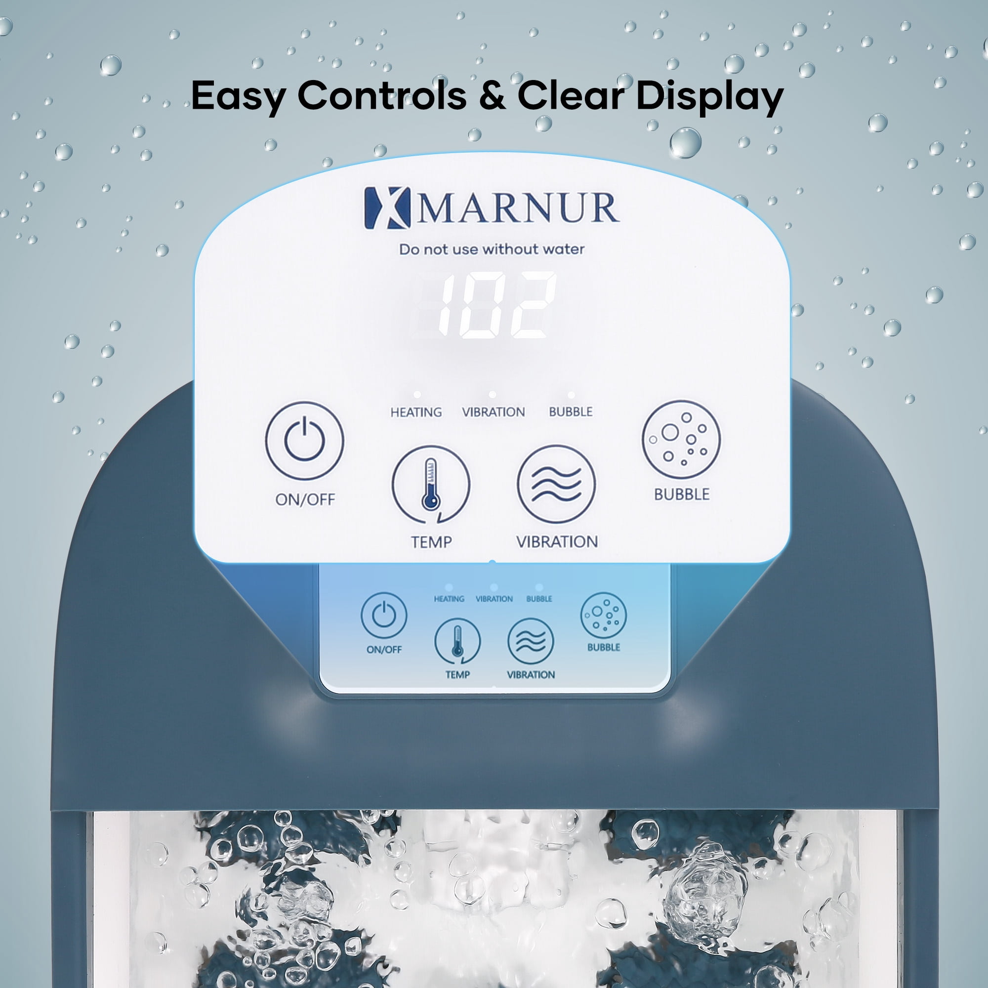 MARNUR Foot Spa Bath Massager with Heat, Rich Bubble, Vibration, Rollers and Lower Noise - Blue