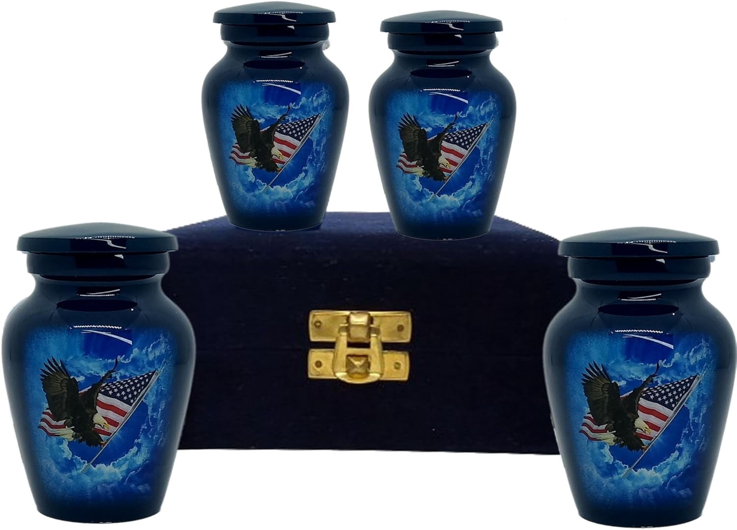 UR Keepsake Urn Set of 4- Fly American Eagle with USA Flag Keepsake Cremation Urn for Human Ashes with Velvet Box & 4 Velvet Bag-Mini Keepsake Urn - Affordable Keepsake Urn (3 cu.in x 4pcs) (3)