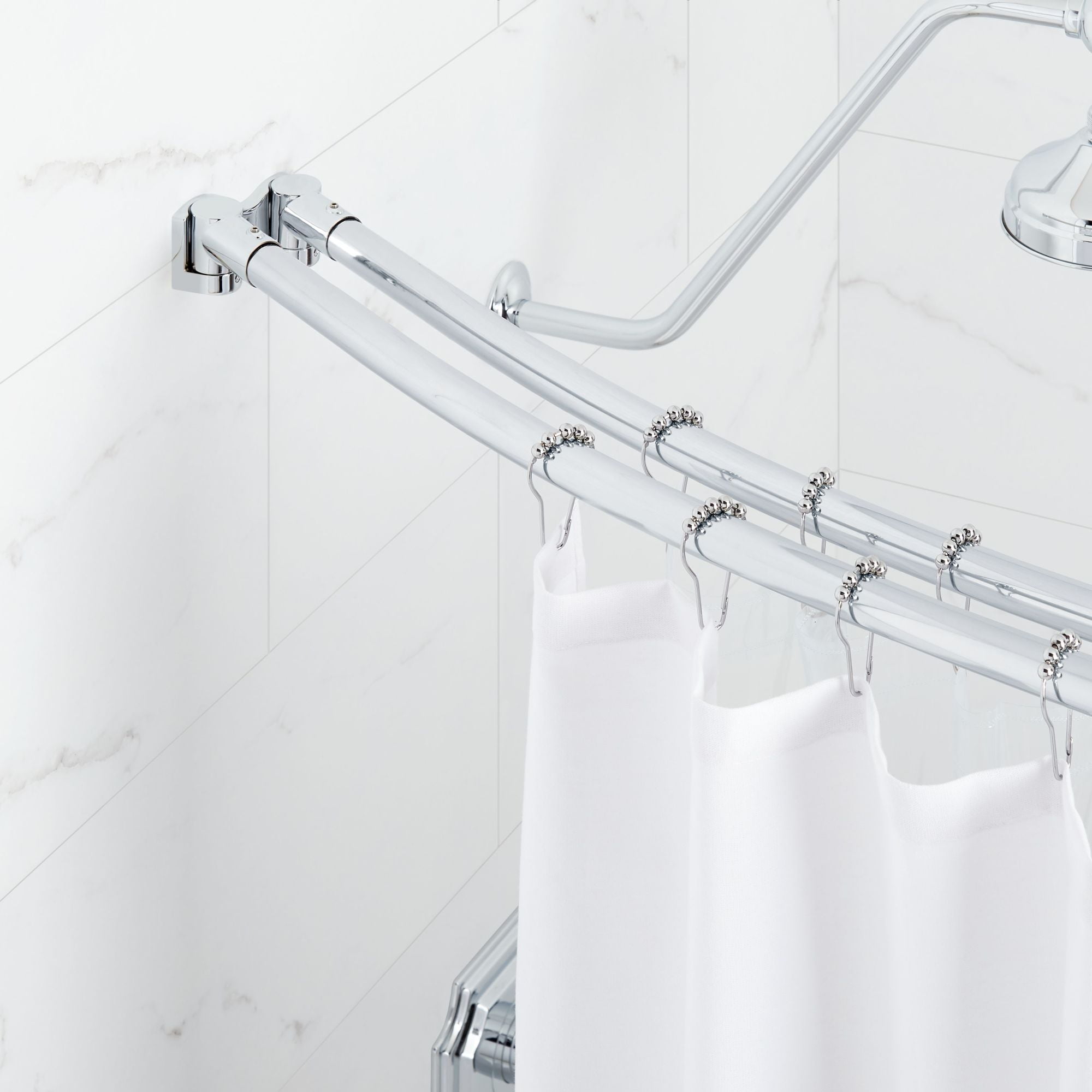 60" Chrome Curved Double Bar Wall Mounted Shower Curtain Rod