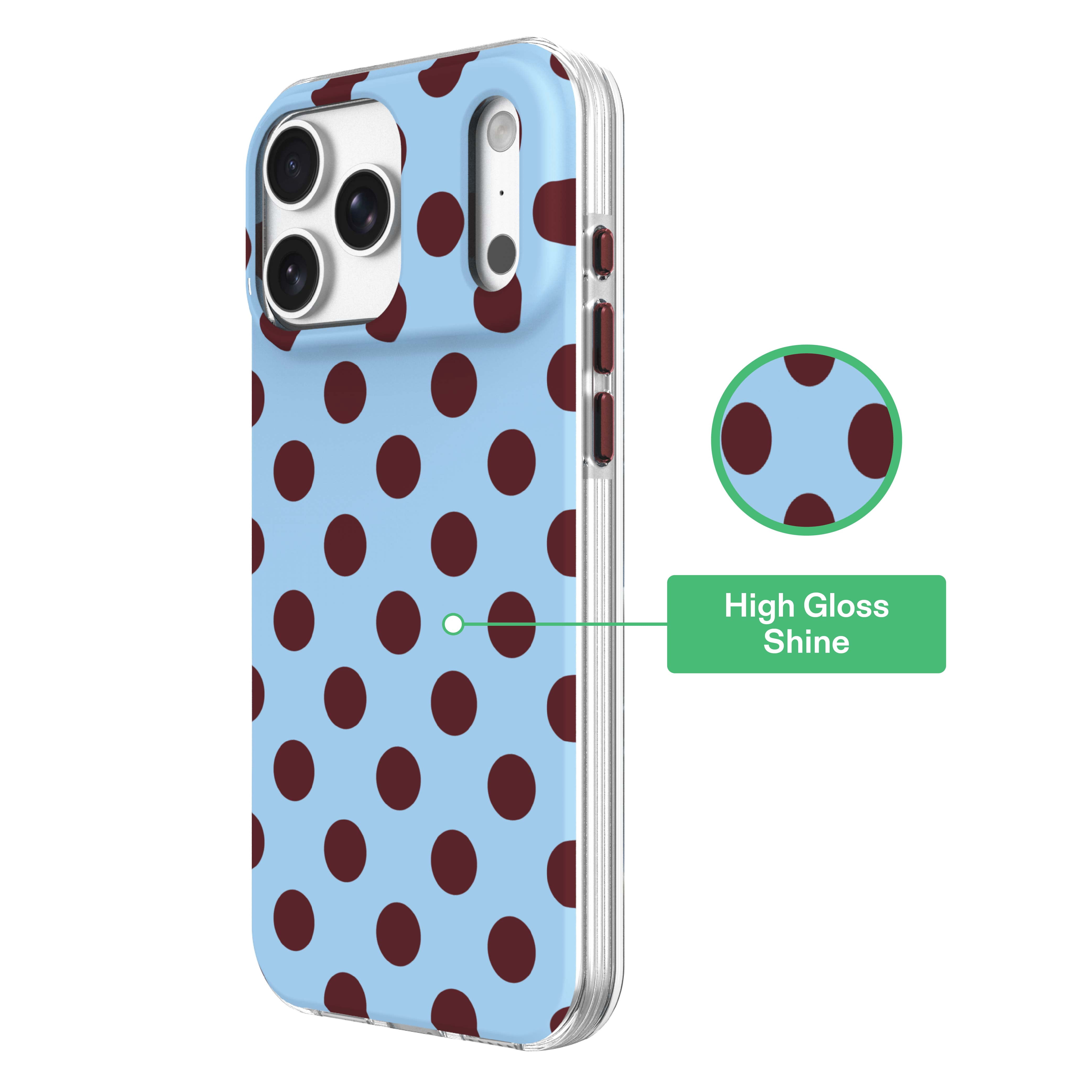 onn Phone Case for iPhone 18 Pro / 17 Pro, MagSafe Compatible - Blue and Burgundy Polka Dot