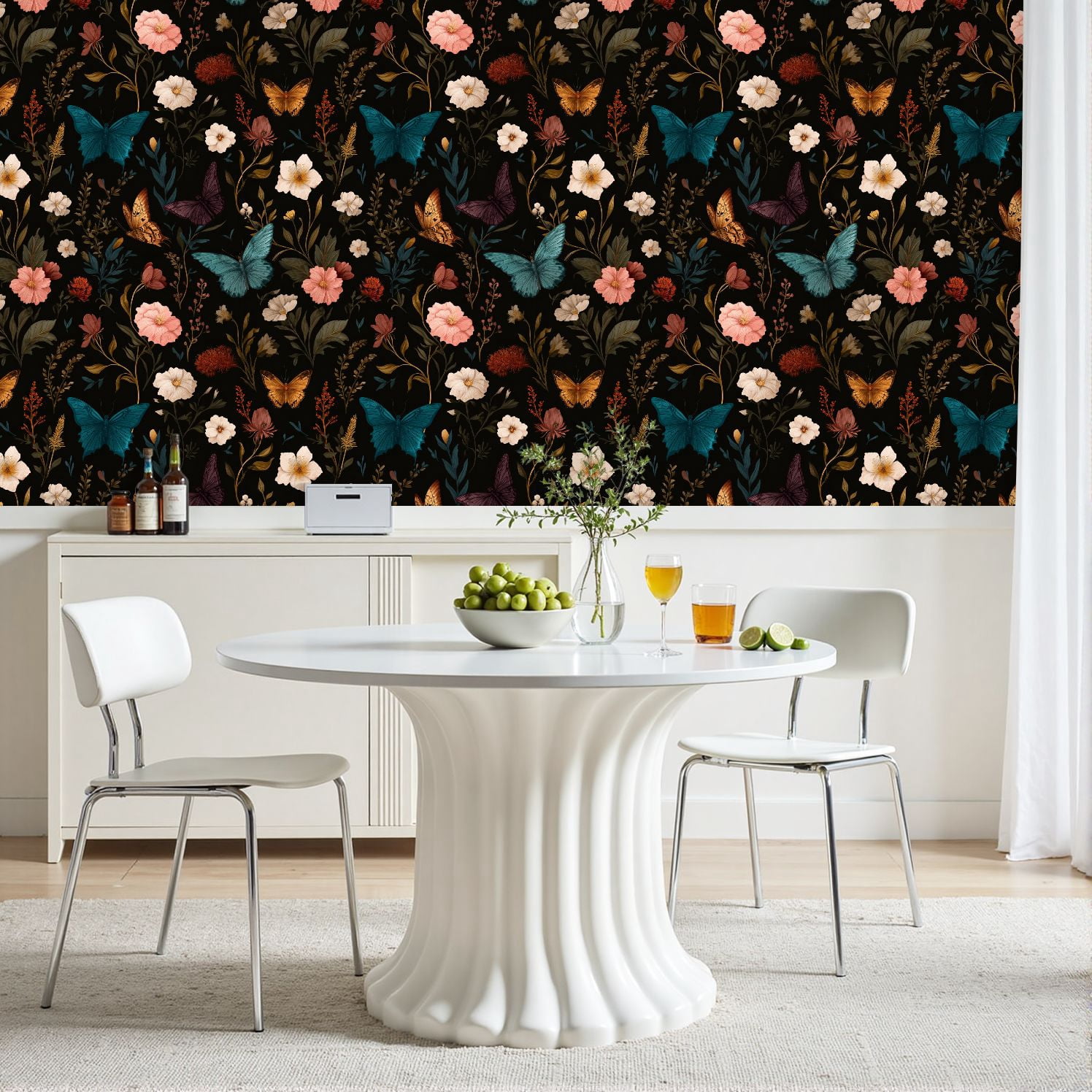 Peel and Stick Wallpaper Floral Botanical Butterflies Dark Elegant Vintage Style 24in x 118in Contact Paper Removable Self Adhesive Wall Mural Wall Decor for Bedroom Kitchen Cabinets