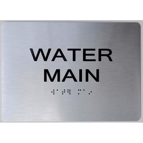 Water Main Sign -(Aluminum, Brush Silver, Size 5X7) The Sensation line