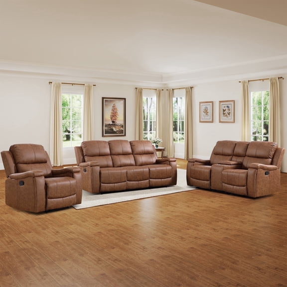 Bonzy Home 3-Seat Recliner Sofa Set, Manual Reclining Chair & Loveseat Included, Modern Couch for Living Room