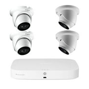 Lorex 4K 16 Camera Capable (8 Wired and 8 Fusion Wi-Fi ) 2TB NVR Recorder Bundle with Four Lorex A20 - IP Wired Dome Security Camera with Listen-In Audio and Smart Motion Detection (White)