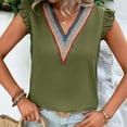 thumbnail image 6 of XFLWAM Womens Contrast Lace V Neck Tank Tops Ruffle Sleeve Summer Blouse Casual Sleeveless Loose Fit Vest Shirts, 6 of 9