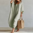 thumbnail image 5 of YuXingFu Casual Summer Dresses for Women Maxi Crew Neck Plus Size Womens Dress Long Sleeve Solid Color Long Casual Summer Green S, 5 of 9