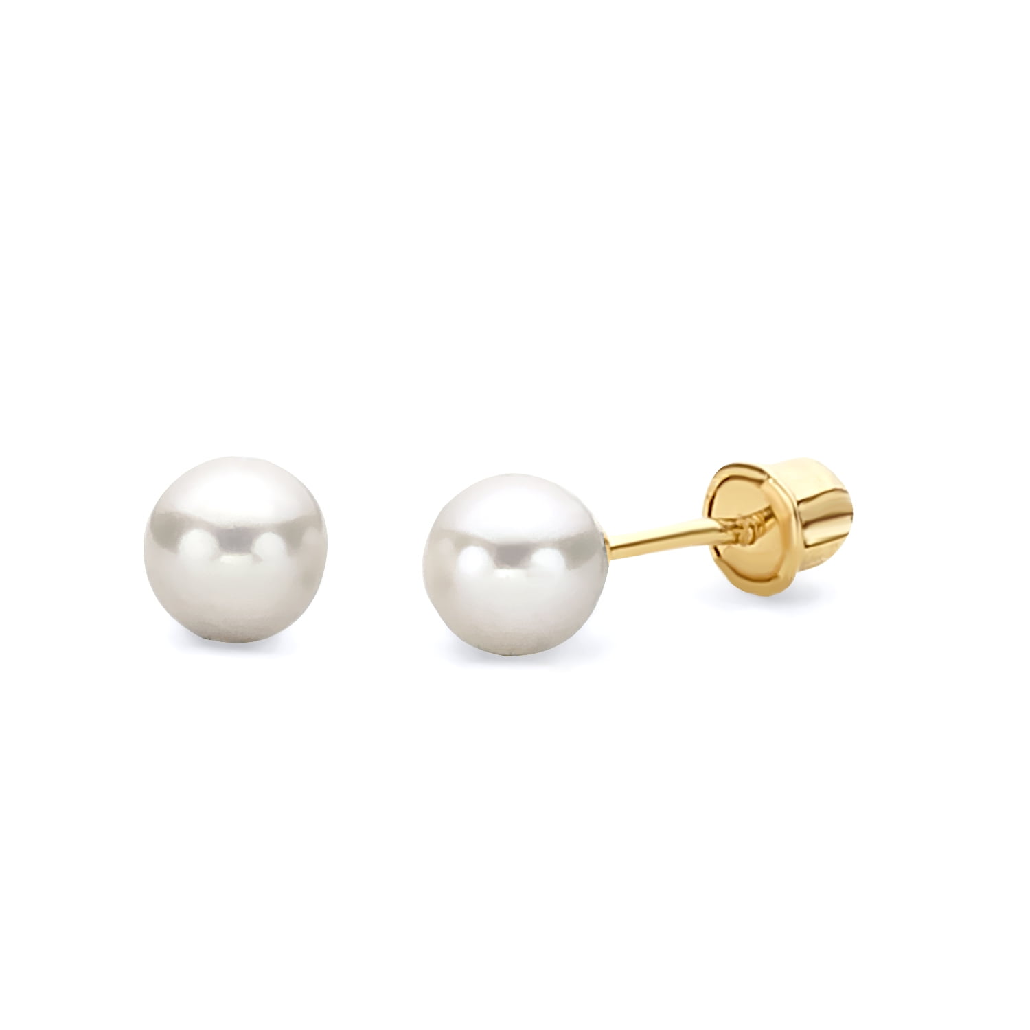 Wellingsale 14K Yellow Gold Polished 4mm Freshwater Cultured Pearl Stud Earrings With Screw Back
