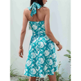 thumbnail image 4 of Robe d'Été Sans Manches Portefeuille à Col en V à Fleurs pour Femme Mini Robe Bleu P, 4 of 5