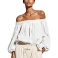 thumbnail image 2 of Endives Women's Blouse Off Shoulder Long Sleeve Chiffon Blouse Casual Loose Puff Sleeves Shirts Solid Color Summer Beach Vacation Outfits Shirts for Women White XXL, 2 of 4