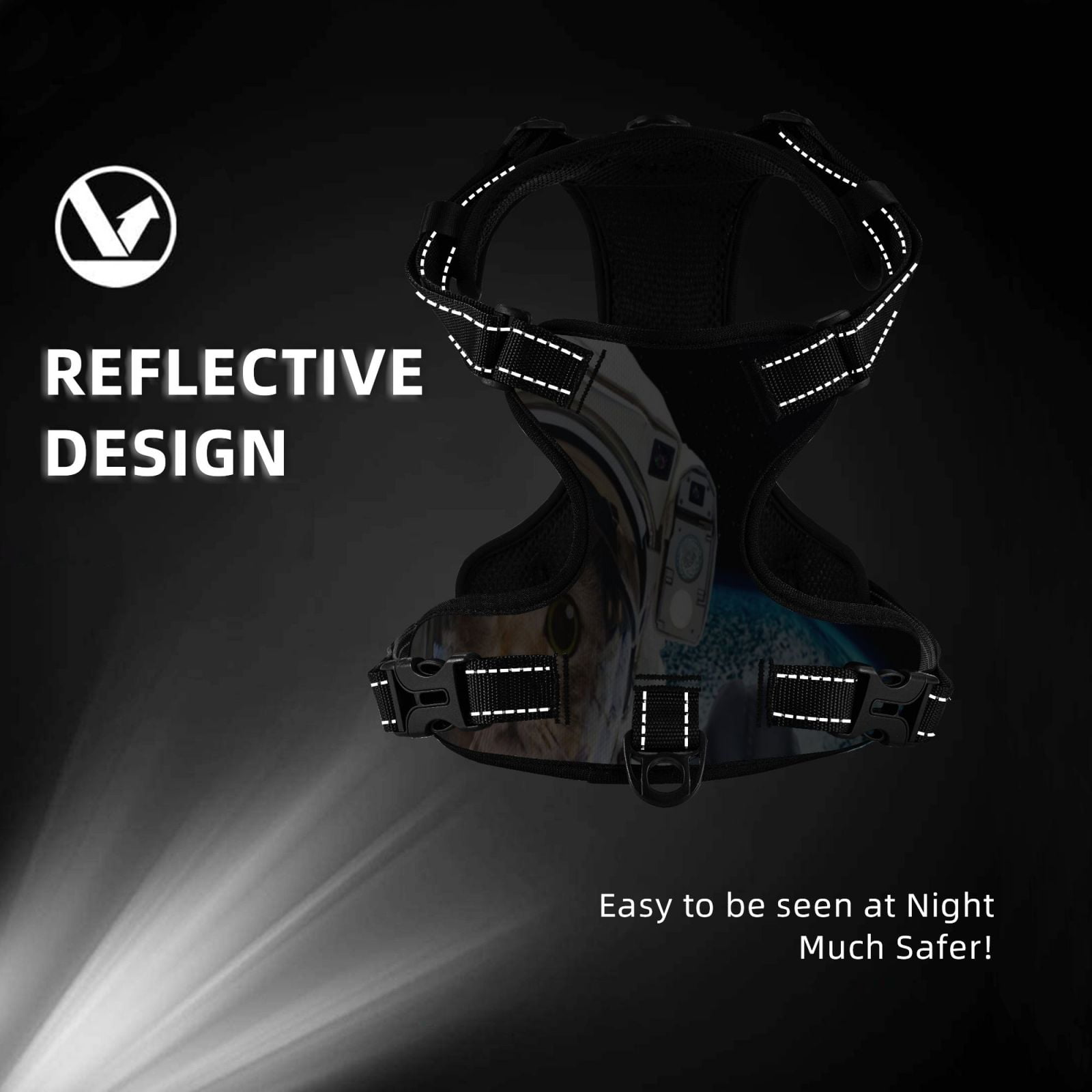 Picia Cat Astronaut No-Pull Dog Harness Reflective Front Clip Vest with Handle,Step-in Air Dog Harness,Adjustable 2 Metal Rings 4 Buckles,Easy to Put on & Take Off Small