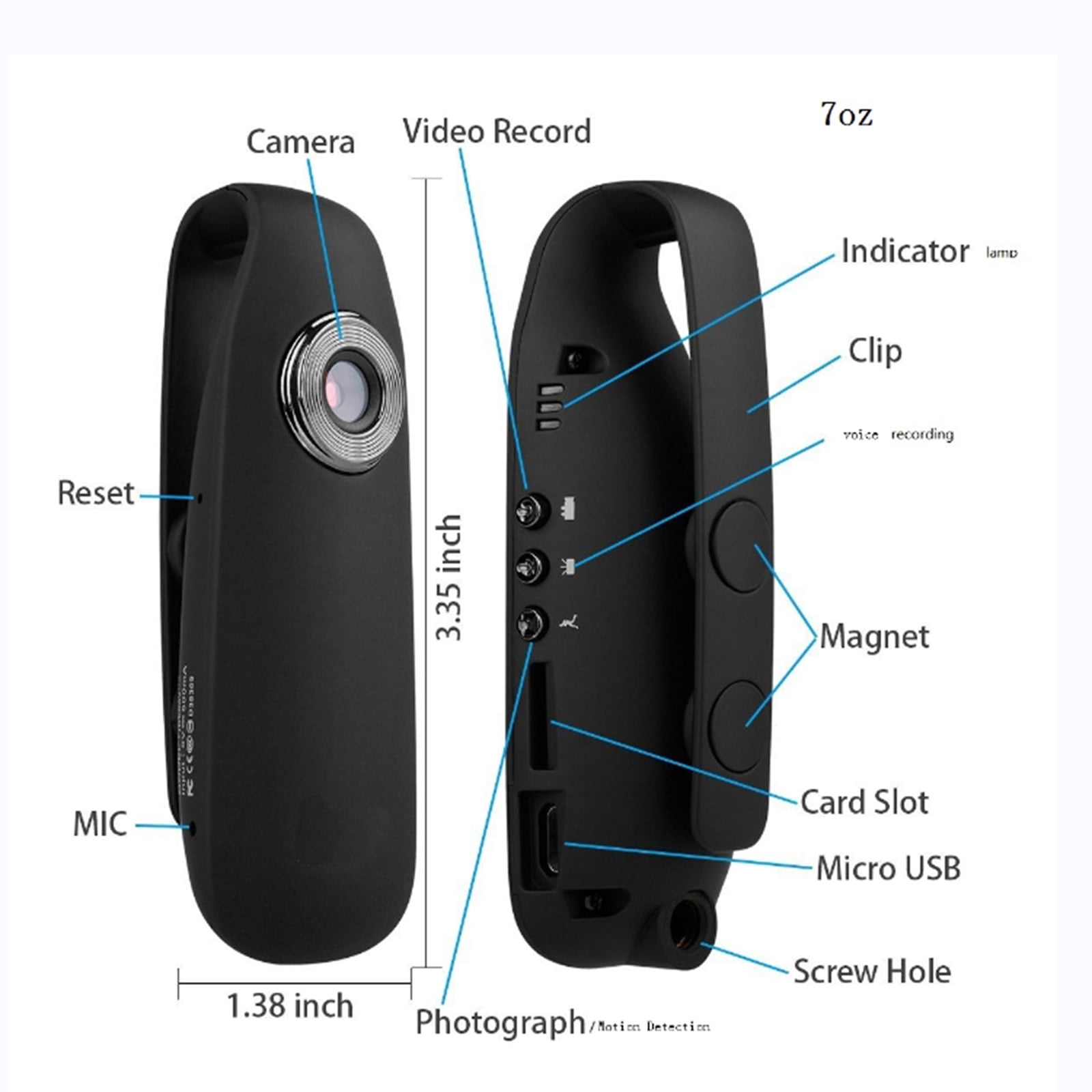 1080P HD Body Camera, Wearable Portable Pocket Cam Video Recorder - Built-in 560mAh Battery,3H Recording, 64GB Expandable for Home Office.