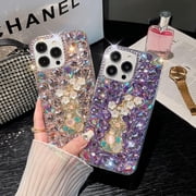 for iPhone 16 Pro Max Glitter Bling Case, Cute Luxury 3D Crystal Rhinestone Diamond Sparkle Shiny Gems Flower Pearl Women Girls Soft Protective Case for iPhone 16 Pro Max 6.9 inch