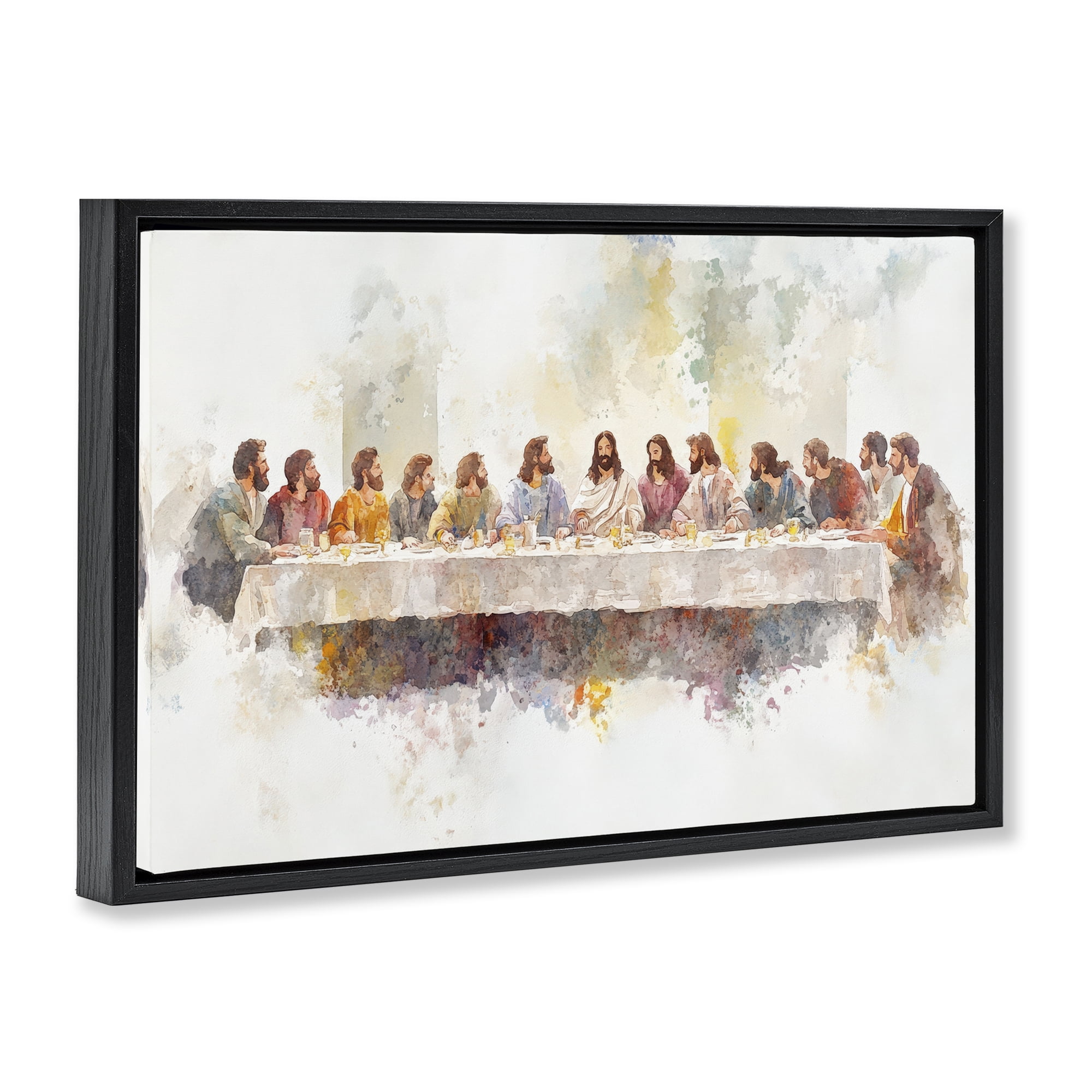 Stupell Industries Watercolor Supper Spirituality Black Framed Floater Canvas Wall Art, design by Petal Prints Design