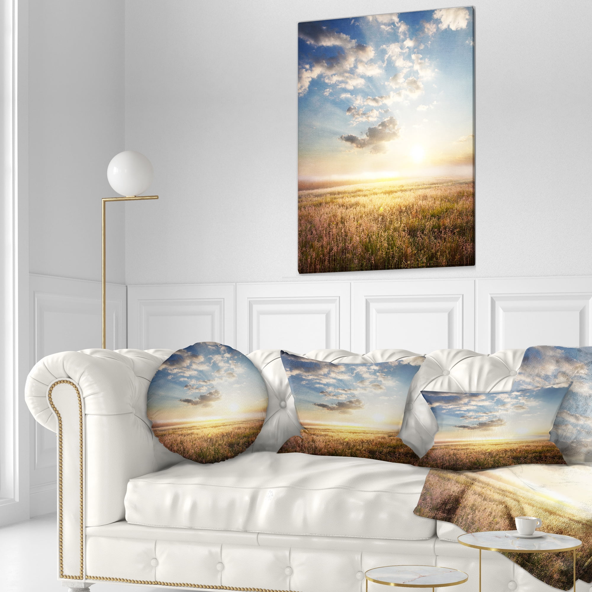 Designart Mountain Meadow under overcast Sky - Landscape Printed Throw Pillow - 12x20