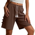 thumbnail image 5 of Cagogo Women Elastic Waist Casual Shorts with Pockets Loose Bermuda Pants Summer Solid Basic Travel Shorts for Women Lounge Beach Hiking Clothes, Brown 2XL, 5 of 6