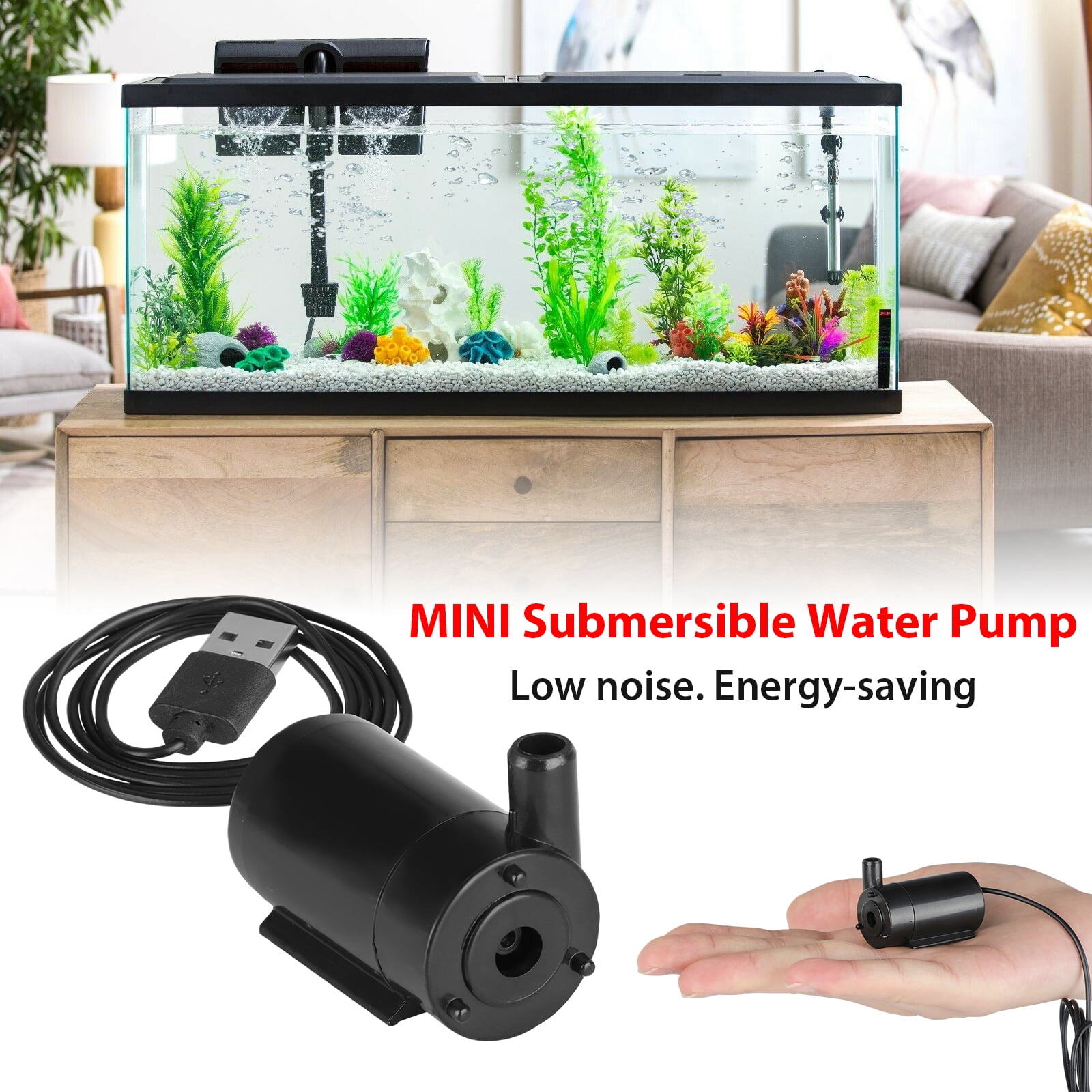 TSV USB Mini Submersible Water Pump, DC 5V Fish Tank Water Pump, Ultra
