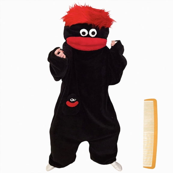 Linfrsh Adult Onesie Pjs Women Big Mouth Onesie,Onesies Plush Onesies Pajamas with Large Comb Black,L