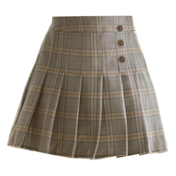 Vividxx Girls Dresses Casual Plaid Pleated Skirt School Style A-Line Midi Skirt For Toddler Teen Everyday Wear Summer Fall Outfits Sets O-Neck Stylish Dailywear