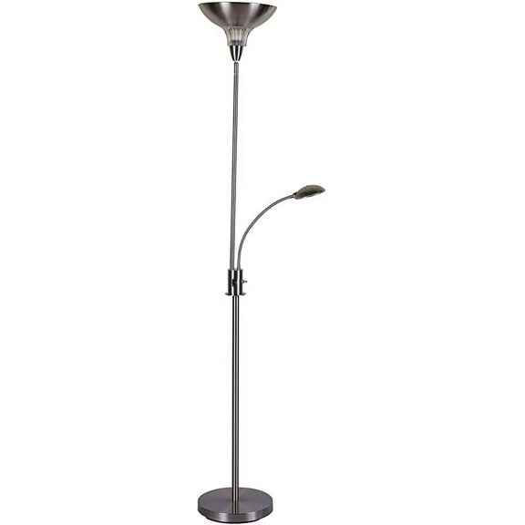 NEW Adjustable Design Torchiere Style Brushed Steel Body with 7-watt LED Reading Light, Rotary Switch, 100-watts max., 73" Floor Lamp 3038