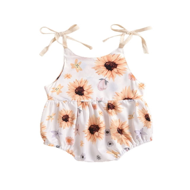 Combinaison Sans Manches à Imprimé Soleil/tournesol pour Bébé Fille