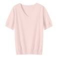 thumbnail image 4 of BRDFRL Womens Puff Short Sleeve Sweater Casual Summer V Neck Pullover Tops Ribbed Knit Sweater Blouse Pink L, 4 of 5