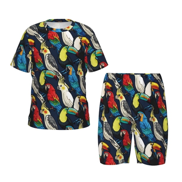 Balery Parrot Conjunto de Pijama Infantil de Manga Corta con Estampado – Ropa de Dormir de Algodón Suave-Medium