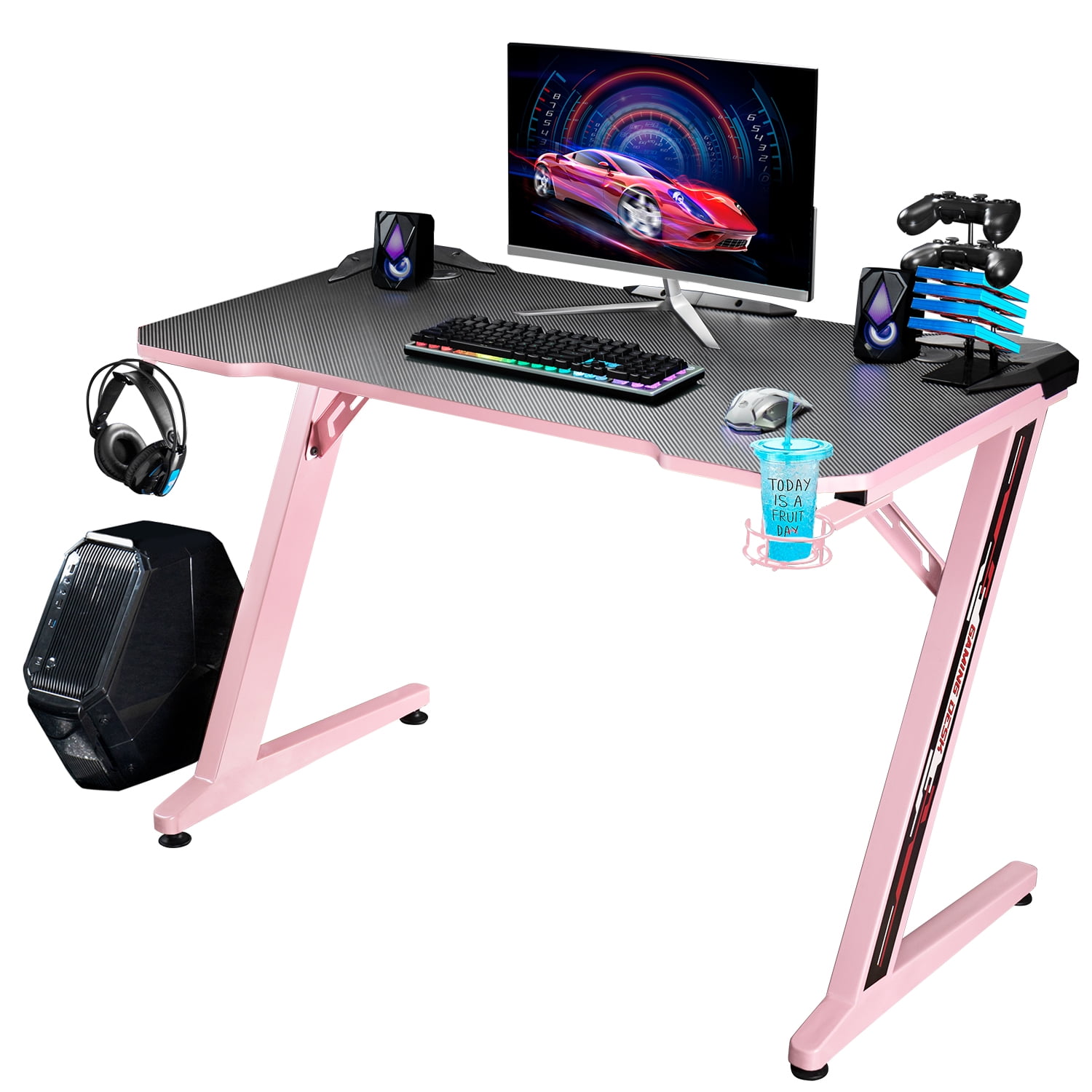 Walnew 43 Inches Z Shaped Frame Gaming Desk Adjustable Feet Carbon