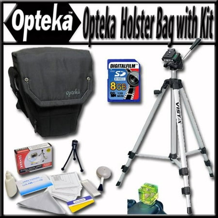 Opteka Ultra soft light weight padded SLR, DSLR Camera holster bag for short to mid-range lenses with Travel Tripod, 8GB Memory Card and Reader, Triple axis Bubble level and (Best Mid Level Dslr Camera 2019)