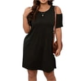 thumbnail image 2 of LWavelet Women's Plus Size Cold Shoulder Dress Short Sleeve Round Neck Casual Loose T-Shirt Dress with Pockets Black 4XL, 2 of 5