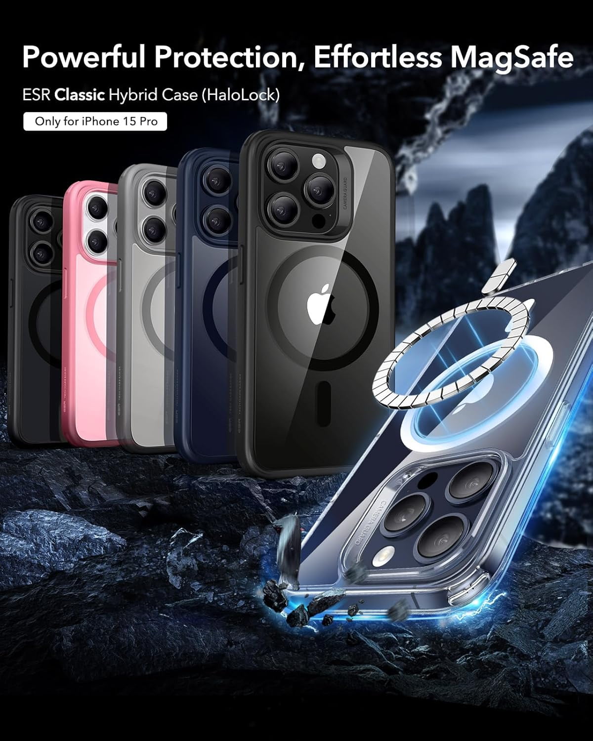 CRKMGS-for iPhone 15 Pro Case, Compatible with MagSafe, Military-Grade Protection, Yellowing Resistant, Scratch-Resistant Back, Magnetic Phone Case for iPhone 15 Pro, Classic Series, Frosted Pink