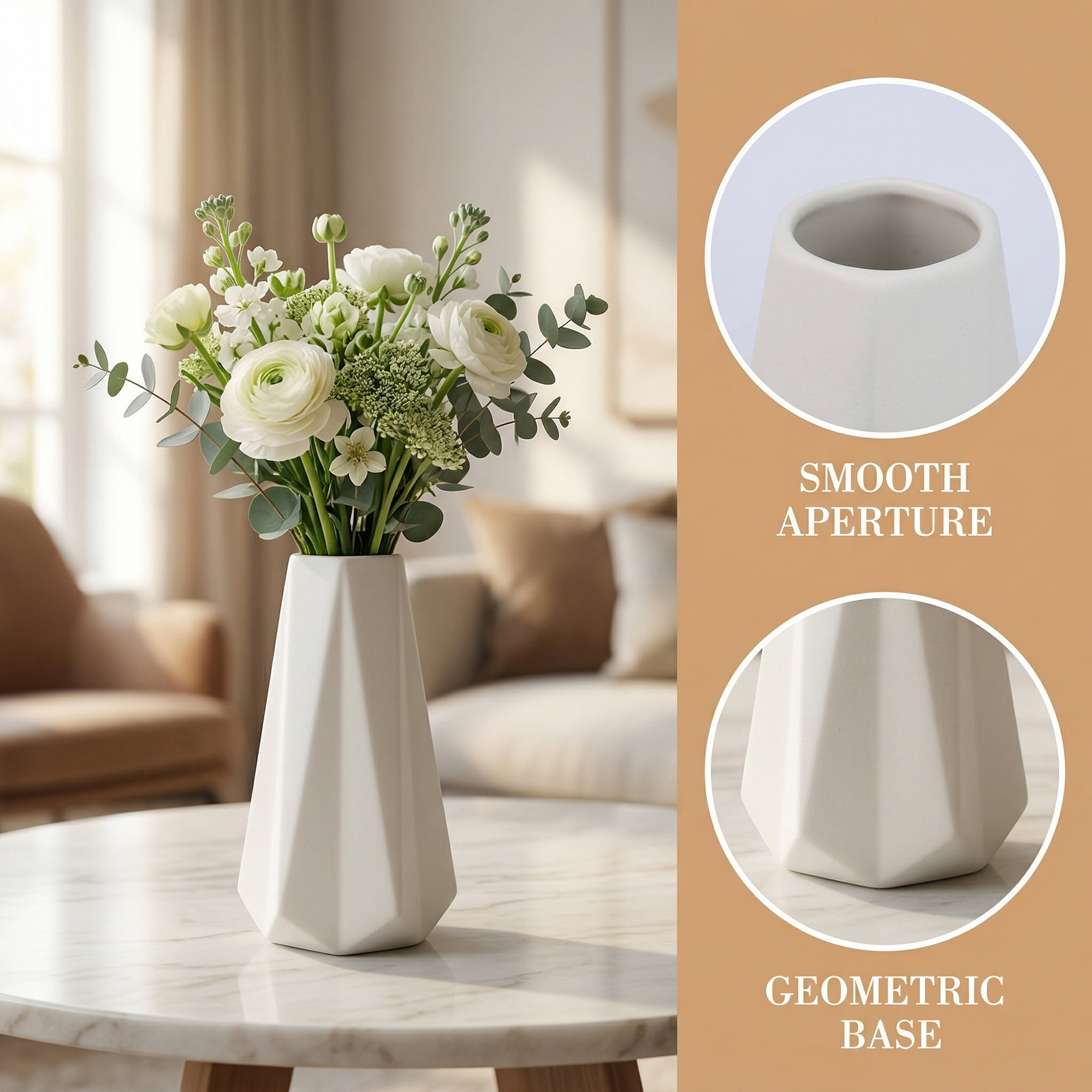 Unique Bargains Ceramic Bud Small Decorative Flower Vase Set White 3.5"L x 3.5"W x 5.9"H