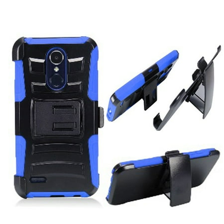 Boost Mobile Phone Accessories (Phone Case for Verizon LG Zone 4 / LG Aristo-2 X210 / LG Tribute Dynasty ( Boost Mobile) SP-200 Combo Holster Belt Clip with Rugged Cover Kickstand (Holster-Blue Edge)