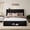 Black, variant on Wooden Queen Size Bed Frame with Headboard & Sliding Barn Door Storage Footboard, Boho Farmhouse Platform Bedframe with Charging Station and LED Lights, No Box Spring Needed, White