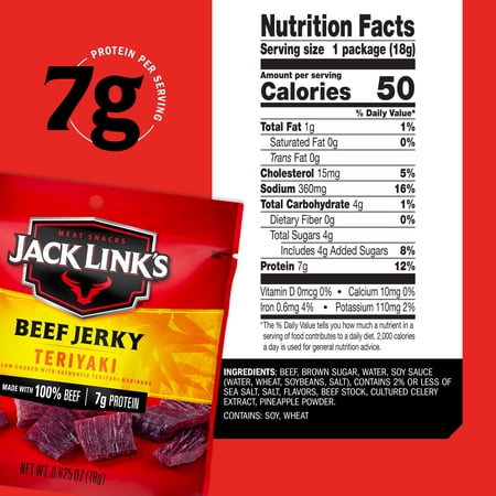 Jack Links Beef Jerky, Teriyaki. Meat Protein Snack Packs, 5ct 0.65oz - Image 4