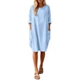 thumbnail image 5 of Oversized Baggy Midi Dress for Women Crew Neck Casual Loose Summer Dress with Pockets Basic Ladies Gown Knee Length Sundress, 5 of 5