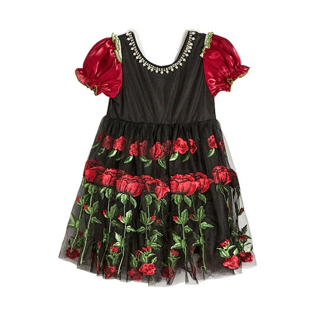 Felwors Robe Midi Décontractée à Manches Courtes Imprimé Floral Plissé Taille 4 à 13 Robe Princesse Fleur Robe de Soirée
