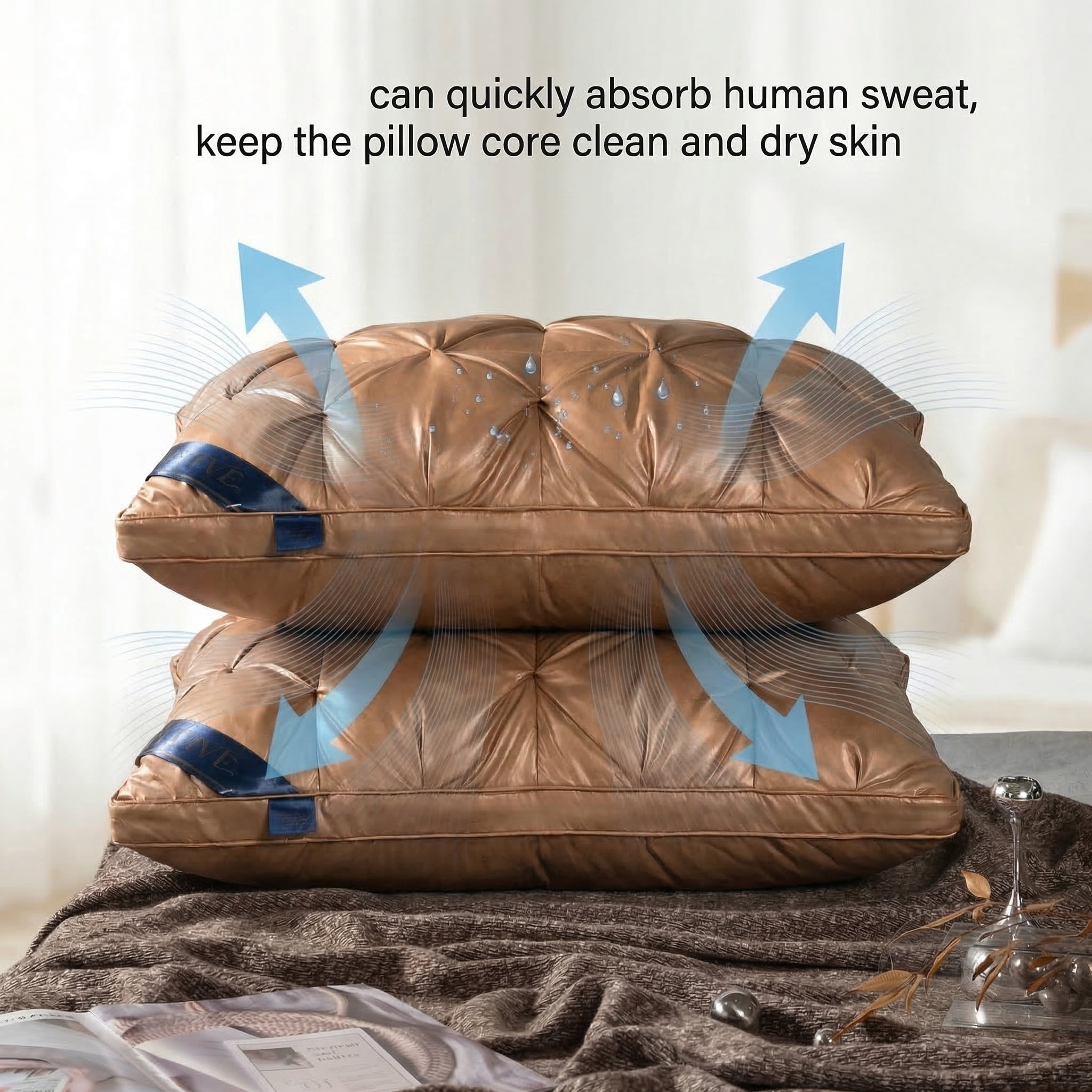 2PCS Hotel Quality Pinch Pleat Pillow, Breathable & Skin-Friendly Pillow Core, Light Luxury Decorative Pillow, Neck Support & Sleep Enhancing Pillow, Available in Multiple Colors(brown,Queen)
