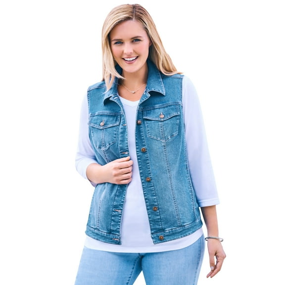 Woman Within Plus Size Stretch Denim Vest Jean Vest