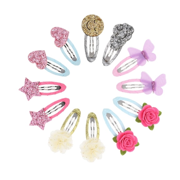 Raindrops 12pcs Girls Hair Barrettes with Ribbing, Stylish Hair Accessories for Women and Festivals