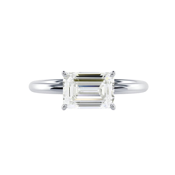 East West Emerald Cut Diamond Engagement Ring, Wedding Diamond Ring, Single Diamond Ring, Delicate Diamond Ring, 2.0 Ct Simulated Diamond, 925 Sterling Silver, Promise Ring
