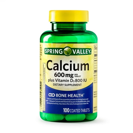 (2 Pack) Spring Valley Calcium plus Vitamin D Coated Tablets, 600 mg, 100 (Best Time To Take Calcium Tablets)